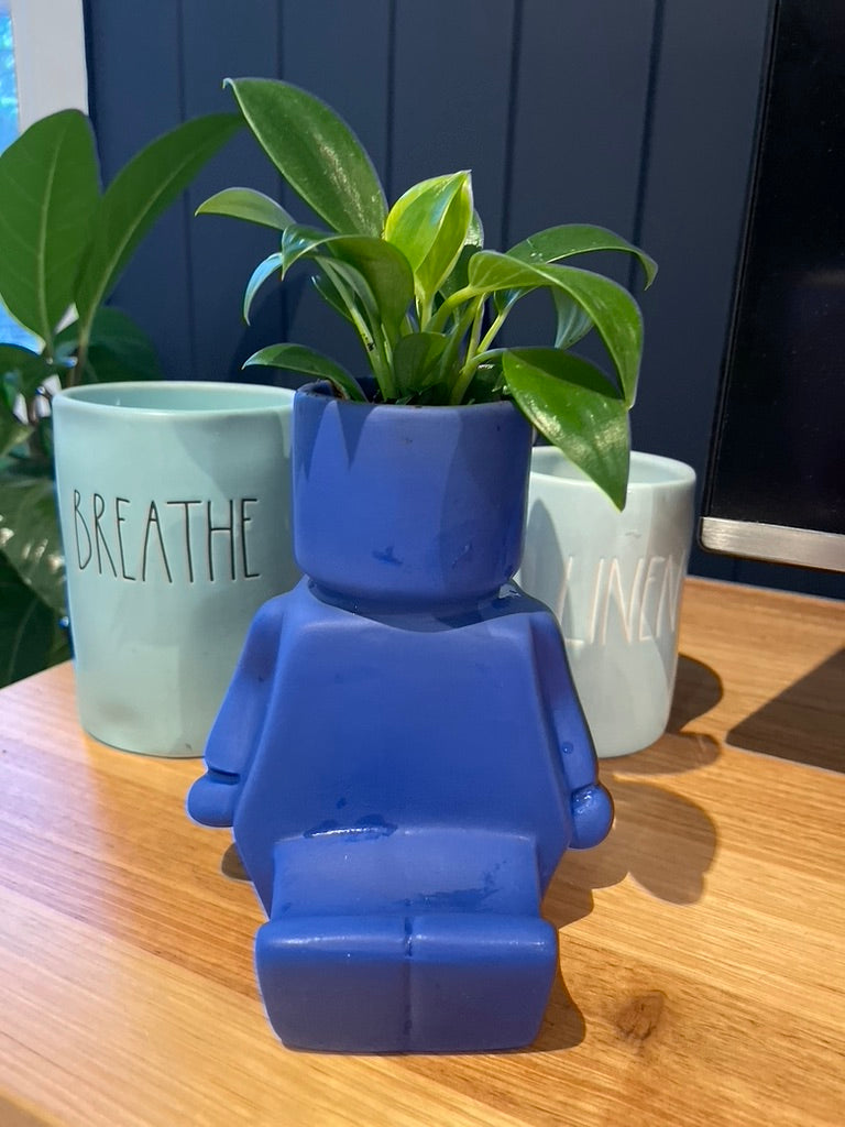 The original robot lego block human / character planter pot vase