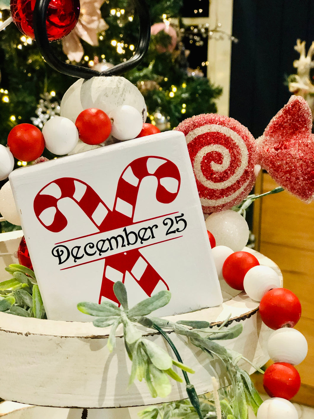 Candy Cane Themed December 25th Tiered Stand Sign